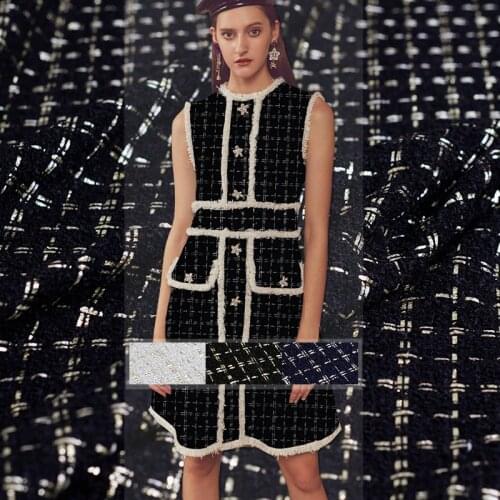 Red Raspberry France Golden Line Plaid Tweed Fabrics Garment Material Autumn Women Jacket Coat Sewing Cloth Tailor Freeshipping