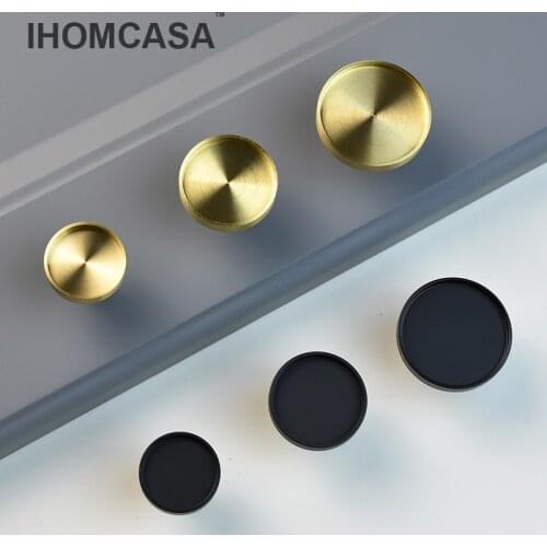 IHOMCASA DIY Brass Accessories Cabinet Knobs Gold/Black Copper Bedroom Furniture Kitchen Dresser Handles Round Drawer Door Pull