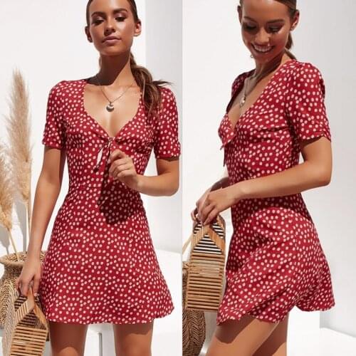 Women Fashion Wrap Boho Floral Printed Short Sleeve Mini Dress Ladies Summer Holiday Party Sundress Female Vestidos