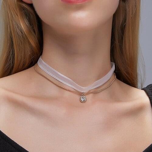 Fashion Two Layers Chokers Necklaces For Women Charm Crystal Round Pendant Collar Necklace Jewelry Girls Gift Bijoux Accessories