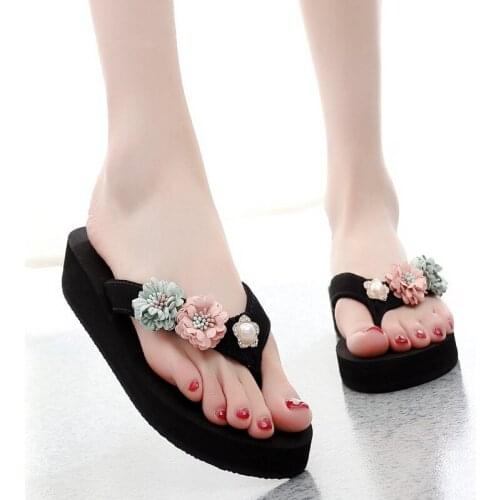 Fashion High-heeled Slippers Womens Summer Wear Slope with Non-Sli New Thick-soled Flip Flops Sea Beach Sandals And Slippers