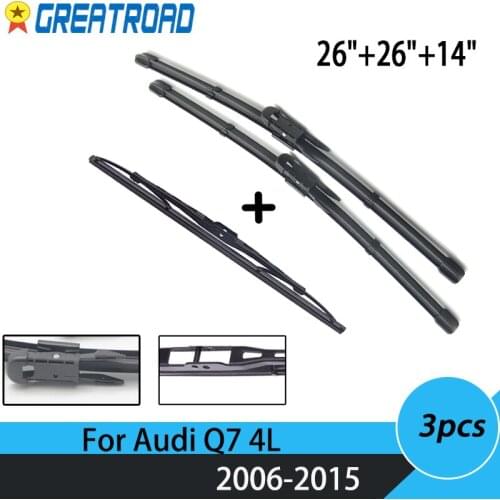 Wiper Front Rear Wiper Blades Set For Audi Q7 4L 2006-2015 Windshield Windscreen Window 26"+26"+14"