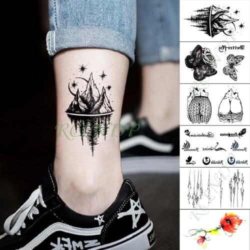 Waterproof Temporary Tattoo Sticker Mountain Moon Star Tree Fake Tatto Hand Back Foot Flash Tatoo for Kid Girl Men Women