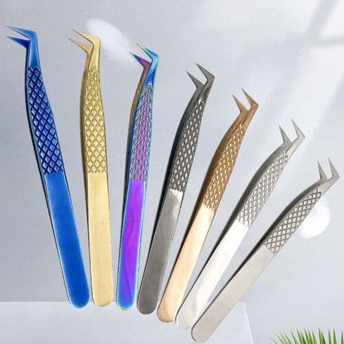 Stainless Steel Eyelash Tweezers Professional 3D Eyelash Extension Tweezers Beauty Makeup Kit Repair Tools Anti-static Anti-slip