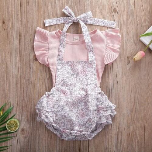 Baby Clothes 3PCS Newborn Baby Girl Outfit Clothes Tops Bodysuit+Tutu Shorts Pants+Headband Set 0-24M