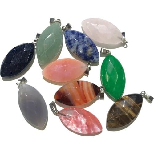 Wholesale 1PC Natural Stone Pendant Faceted Aventurine Jades Crystal Charms for Jewelry Making DIY Necklace Earring Size 15x30mm