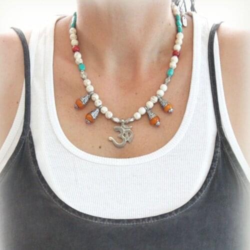 Yoga Necklace Nepalese necklace Turquoise Red coral Amber Buddhist style jewelry