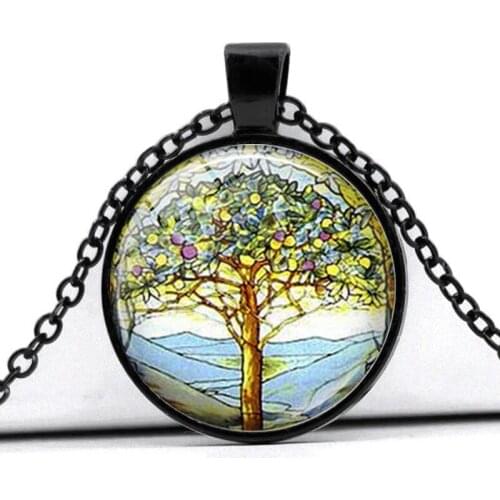 Tree of Life Cabochon Glass Pendant Statement Necklace Fashion Sweater Chain Charm Steampunk Jewelry Accessories Fashion Gifts