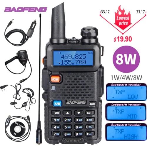 Baofeng UV-5R 8W Walkie Talkie 10km Dual Band VHF UHF Transceiver UV 5R Amateur Radio Portable Ham CB Radio Hunting Transmitter
