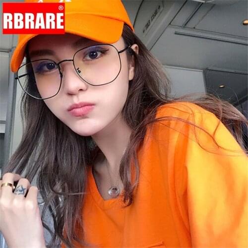 RBRARE Square Anti-blue Light Glasses Frame Women Alloy Frame Glasses Flat Mirror Men Women Eyeglasses Oversized Glasses Okulary