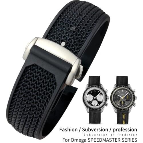 20mm 21mm 22mm High Quality Rubber Silicone Watchband Fit for Omega Speedmaster watch Strap Stainless Steel Deployment Buckle