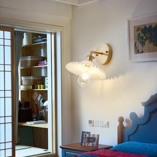 Nordic ins wind retro glass aisle lamp bedside wall lamp bathroom mirror mirror headlights bathroom brass wall lamp