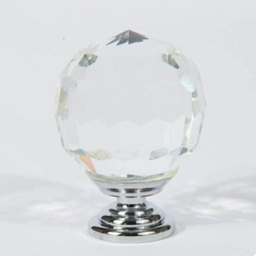 Top quality glass crystal drawer cabinet knobs pulls diamond head dresser door handles modern fashion furniture knobs silver