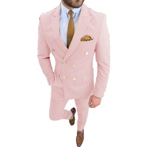 Pink 2021 Wedding Tuxedo for Groom 2 Piece Slim Fit Men Suits Set Peak Lapel Custom Prom Business Boyfriend Jacket with Pants