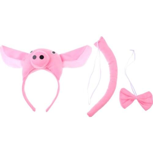 Animal Pig Costume Head Band Bow Tie Tail Zoo Piggy Fancy Dress Accessories