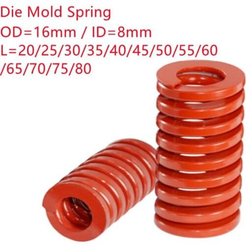 1Pcs Red Medium Load Compression Spring Outer Diameter 16mm Inner Diameter 8mm Loading Die Mold Spring Length 20-60mm