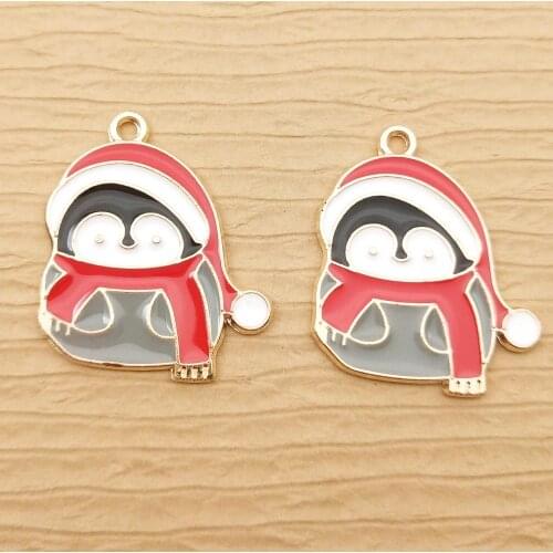 10pcs 24x28mm enamel penguin charm for jewelry making crafting fashion earring pendant bracelet charm necklace charms