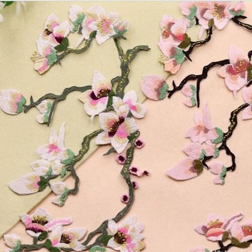 10 pieces 42.6CM*19.4CM magnolia embroidered cloth Performance clothes embroidery Ancient plum blossoming decals Patch sticker