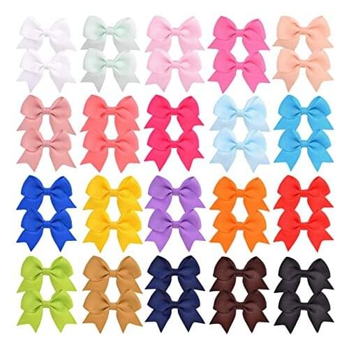 20pieces 2.4inches Bowknot Grosgrain Ribbon Bow Baby Girls Hair Bows Hairclip Barrettes For Baby Kids Toddlers Teens Headwear