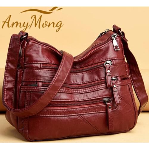 2021 Women Soft Leather Luxury Handbags Purses Female Bags Many Pockets Designer Shoulder Crossbody Bag Fashion Sac for Ladies