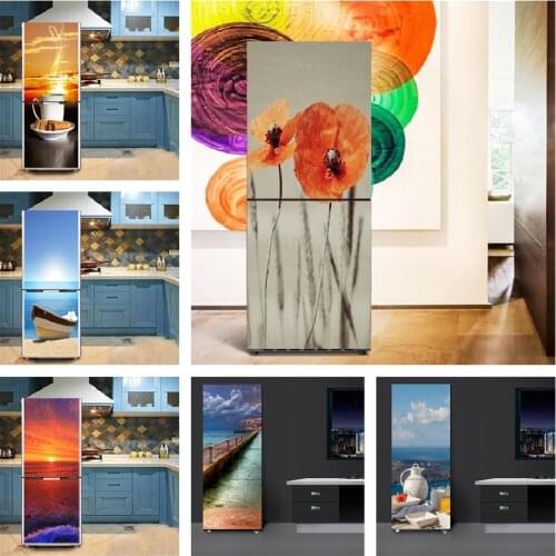 3D Visual Landscape Refrigerator Door Sticker Waterproof PVC Poster Peel & Stick Wall Decal DIY Wallpaper For Kitchen Home Decor