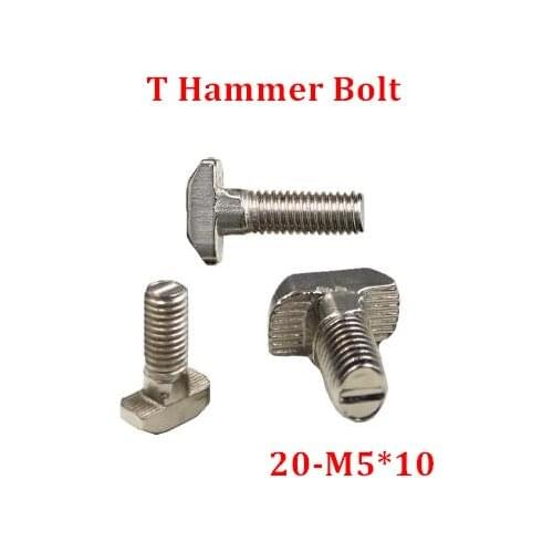 50pcs M5*10 Hammer Head T Bolt Aluminum T Screw 2020 Aluminum Profile CNC Nuts DIY Parts Slot Groove 6