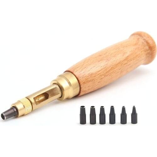 6Pcs/Set unchers Automatic Belts Punch Replaceable Long Mute Rotary Punching Leather Craft Tools