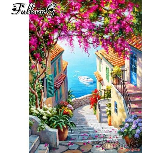 FULLCANG Alley scenery diy 5d mosaic diamond painting full square round drill rhinestone embroidery sale home decor FC2657