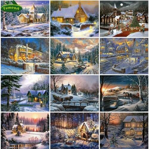 DIY 5D Diamond Painting by Number Full Drill House Diamond Embroidery Winter Rhinestones Art Landscape Cross Stitch Handicrafts