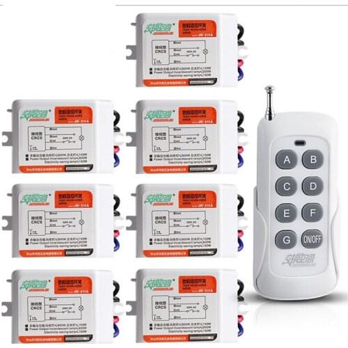 JD211A1N7 Wireless Remote Switch With 7 Receivers 7 Channel RF Digital Remote Control Switches 220V