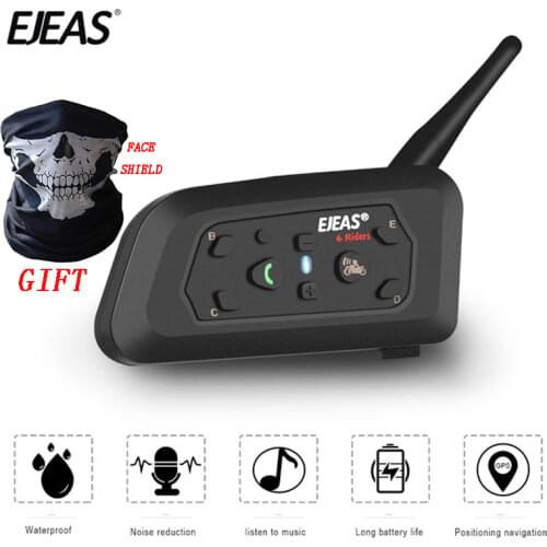 EJEAS BT Headset Helmet Bluetooth Interphone Multifunctio E6 Motorcycle Intercom waterproof VOX for 6 Riders 1200M Communica