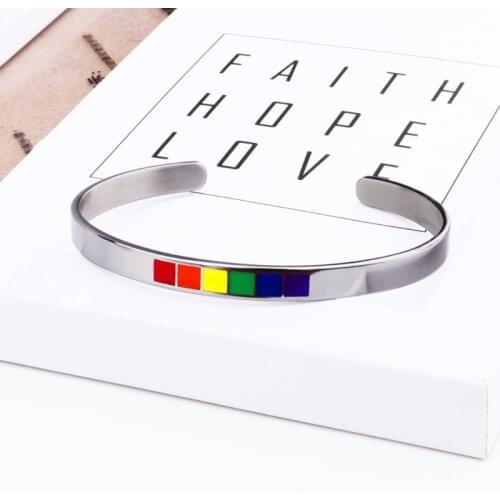 6mm Rainbow Love Pride Bangle Bracelets Lesbian & Gay Stainless Steel Enamel LGBTQ Cuff Bangle Bracelet Fashion Jewelry