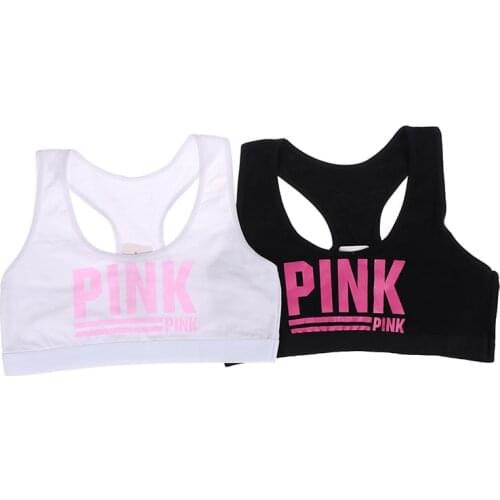 Teen bra girl vest Cotton Spandex with Pink Letter Solid Color Girls Sport Underwear Letter Racerback Training