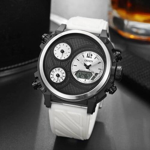 Fashion Quartz Digital Men Watch 3 Time White Outdoor Sport Waterproof Wristwatches Stopwatch Male Silicone Watch Reloj hombre