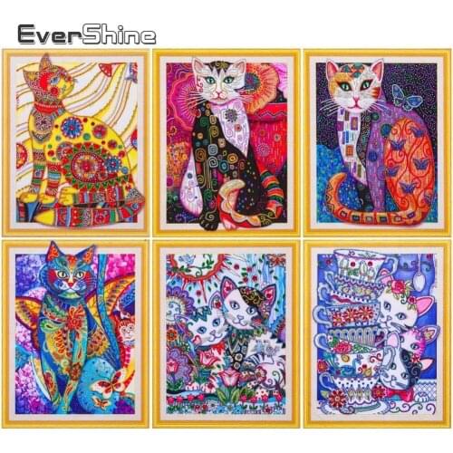 EverShine Diamond Painting Animal Picture Of Rhinestones Special Shape Diamond Mosaic Cat 5D DIY Diamond Embroidery Sale 40x50