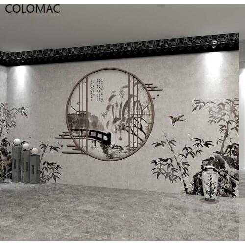 Colomac Custom New Chinese Classical Flower and Bird Mural Wallpaper Game Dressing Hall Hot Pot Shop Decoration Mural Dropship