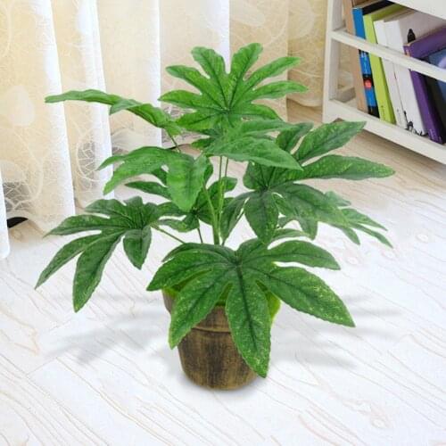 15.5 cm x 14.5 cm 9 leaves / 1Pcs artificial simulation green plant Fatsia leaf simulation bonsai home garden office decoration