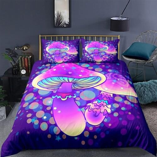 Purple Blue Mushroom Bedding Set Fashion Fantasy 3D Print Comforter Luxury Queen King Single Duvet Cover Set Home Textile Modern