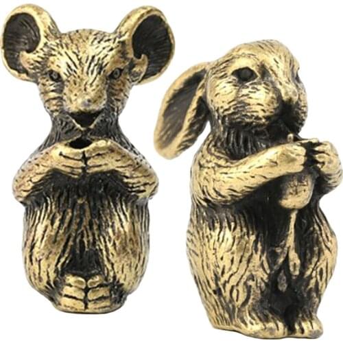 2pcs Brass Chinese Zodiac Animal Figurine Incense Holder Burner Rabbit Rat