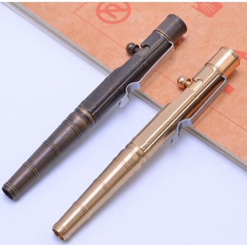Handmade Brass Ballpoint Pen Creative Tungsten Steel Writing Tool Retro Bolt Type Bamboo Pen Tactical Pen outdoor as Gift