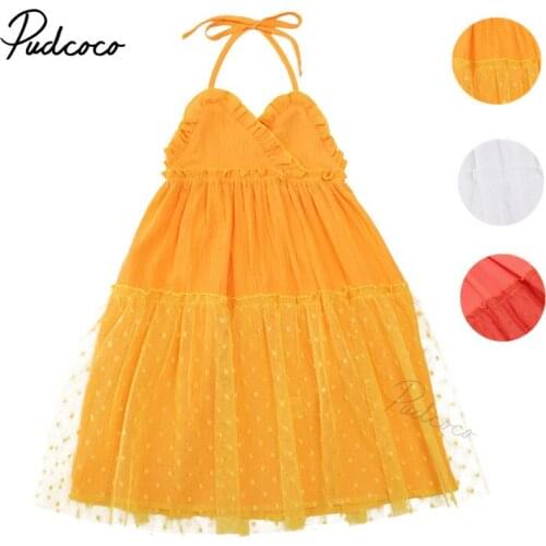Summer Baby Girl Boho Halter Sundress Lace Frill V-Neck Tulle Lace Spliced Beach Dress Party Wear 1-6T