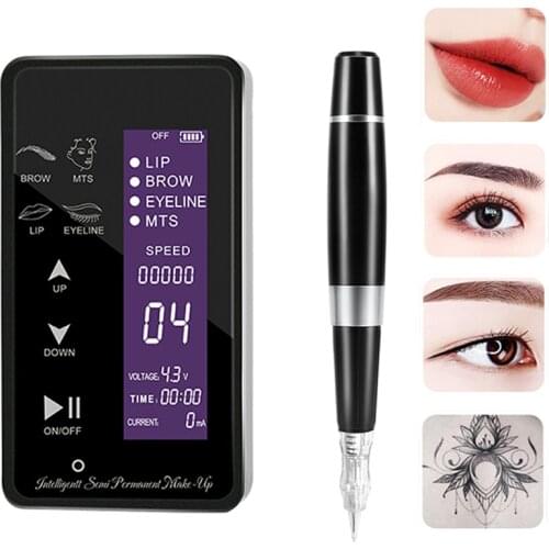 Permanent Makeup Machine PMU Eyebrow Tattoo Machine Pen Gun Digital Tattoo Kit Microneedles For Eyeliner Lip Cartridge Needles