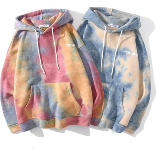 Fashion Hipster Autumn Winter Plus Fleece Hooded Sweatshirts Tops Men and Women Hip Hop Loose Tie Dye Hoodies Pullover Outerwear