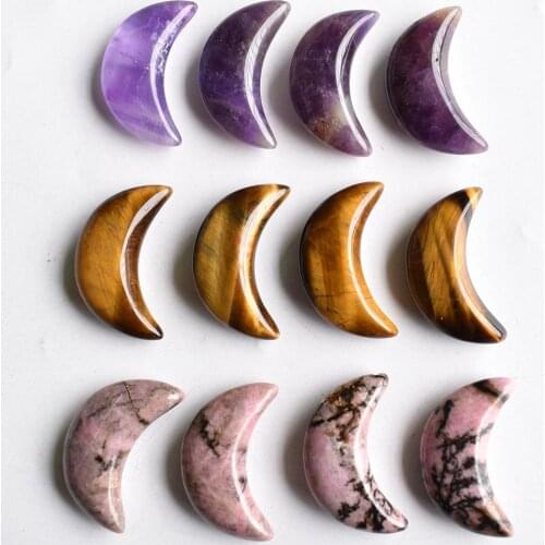 Fashion natural tiger eye stone amethysts moon shape no hole pendants for jewelry making Wholesale 12pcs/lot free shipping