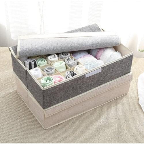 Washable Cotton Storage Box Foldable Bra Neckties Scarves Underpants Underwear Organizer Save Space 17 Grids #12