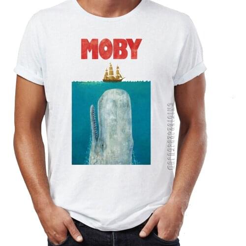 Mens T Shirt Whale Moby Dick Jaws Poster Mashup Awesome Artwork T-shirts Homme Graphic Tops & Tees O-Neck Camiseta