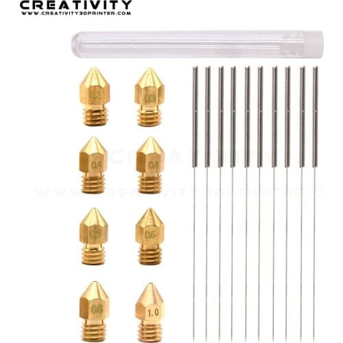 8 PCS MK8 V6 Nozzles Set Cleaning Needle M6 Brass Extruder 0.2 0.3 0.4 0.5 0.6 0.8 1.0 1.2mm Hotend Nozzle Fit 1.75mm 3D Printer