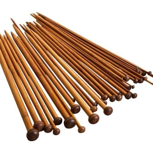 36Pcs 18 Size Bamboo Crochet Needle Set Single Pointed Carbonize Knitting Needles Domestic Weave Knitting Tool