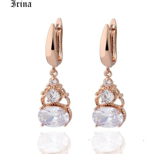 New Arrivals 585 Rose Gold Color Cubic zirconia Gourd shape Long Earrings For Women Wedding Party Romantic Fine Simple Jewelry