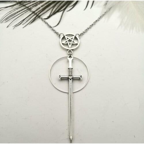 Witchs Rites Necklace Pentagram Pendant The Sacred Sword Gothic Jewelry Fashion-forward Black Chain Women Gift Long
